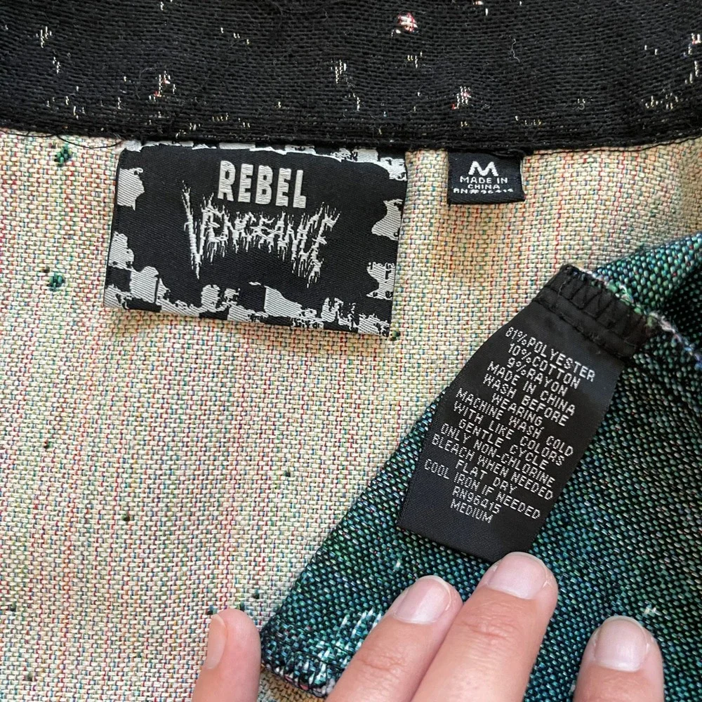NWT Rebel Vengeance Mens Tapestry‎ Jacket Black Pink Vintage Car Moon Woven Sz M